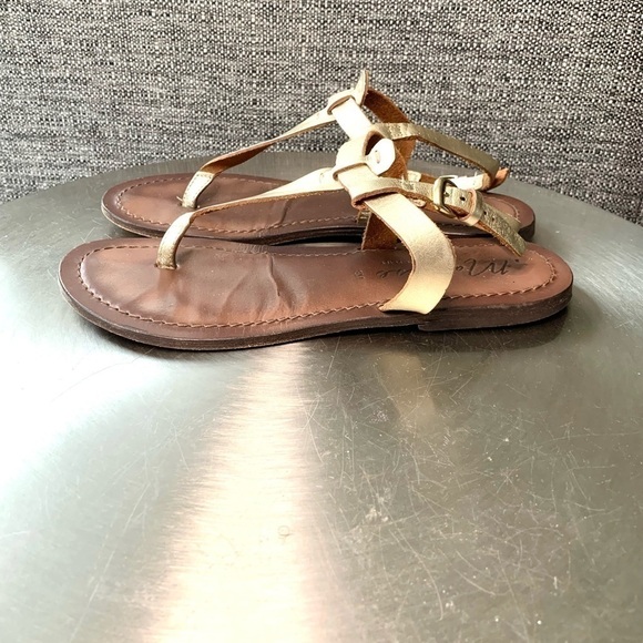 MATISSE leather sling back thong sandals summer minimalist Womens8 metallic gold - Picture 3 of 7